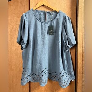 Adrianna Papell Size 2X Puff Sleeve Blouse Boho